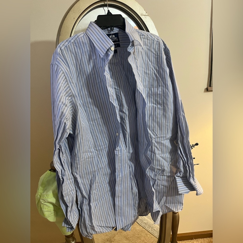 Men’s Light Blue and White Striped Shirt